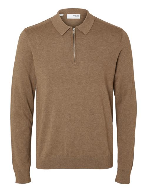 Selected Homme Slhberg Ls Half Zip Polo Noos Selected Homme Beige