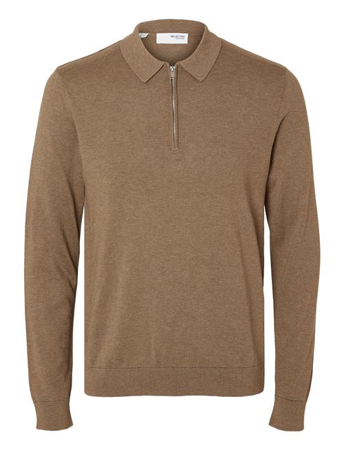 Slhberg Ls Half Zip Polo Noos Selected Beige