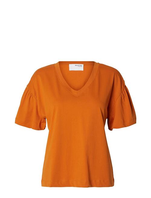 Selected Femme Slfcarli Ss V-Neck Tee Selected Femme Orange