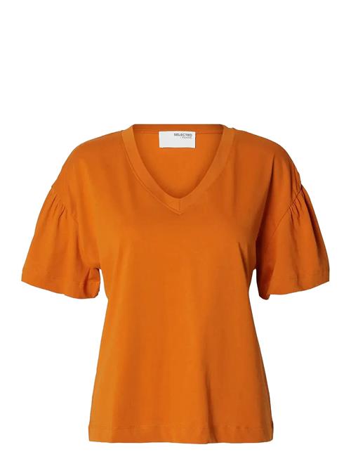 Se Slfcarli Ss V-Neck Tee Selected Orange ved Booztlet