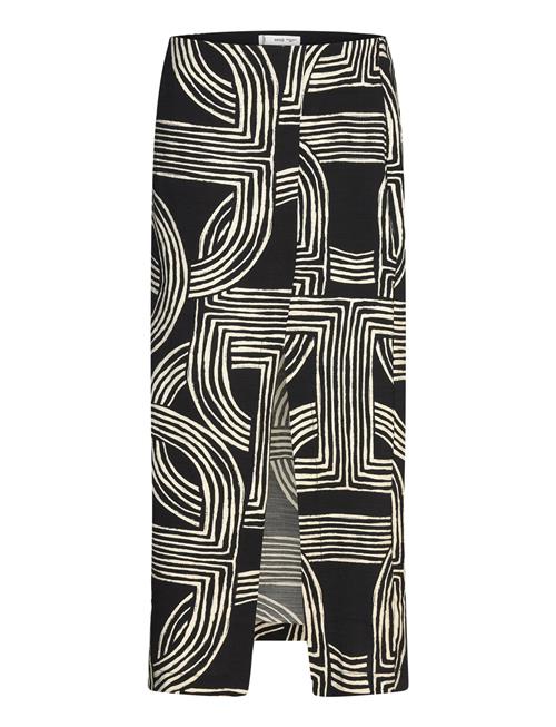 Mango Printed Skirt With Slit Mango Black