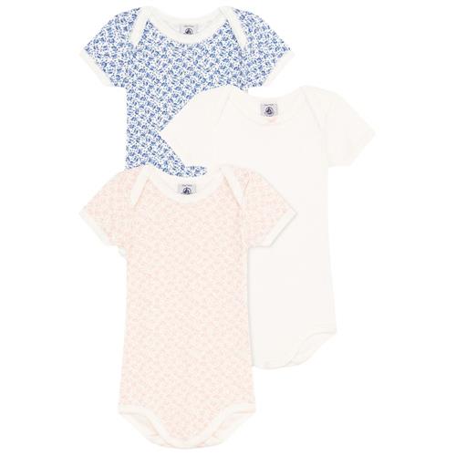 Petit Bateau 3-pak Blomstrede Babybodyer Cremefarvet | Lyserød | 3 months