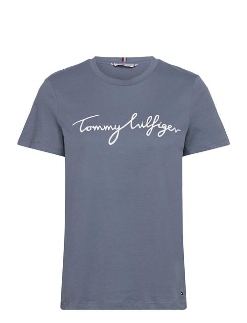 Se Tommy Hilfiger Reg C-Nk Signature Tee Ss Tommy Hilfiger Blue ved Booztlet