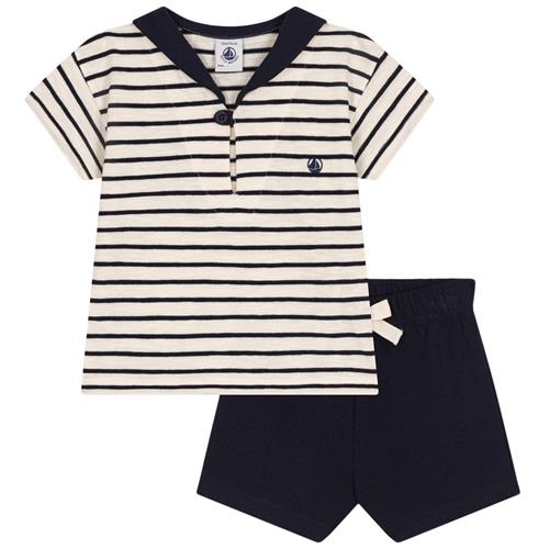 Petit Bateau Stribet T-shirt Og Shorts Sæt Beige | Hvid | 12 months