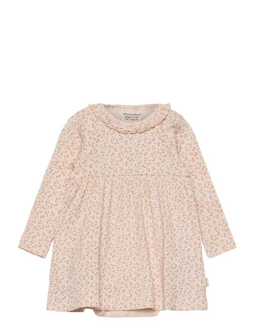 Minymo Dress Ls Aop Rib Minymo Pink