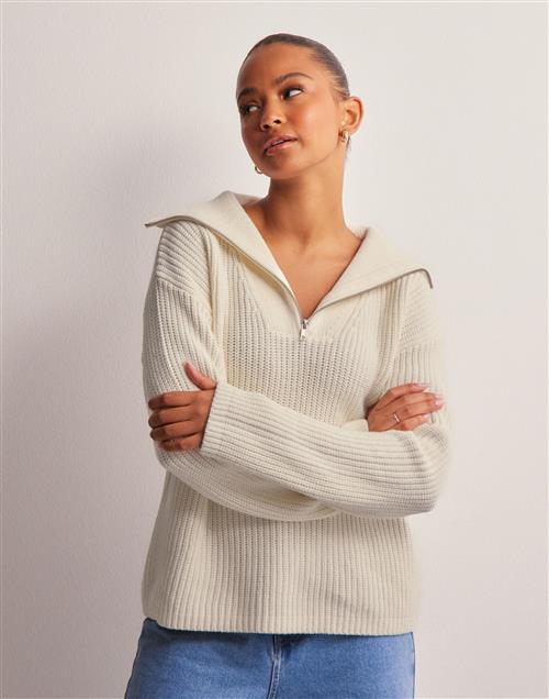 Selected Femme - Hvid - Slfbloomie Ls Knit Half Zip Noos