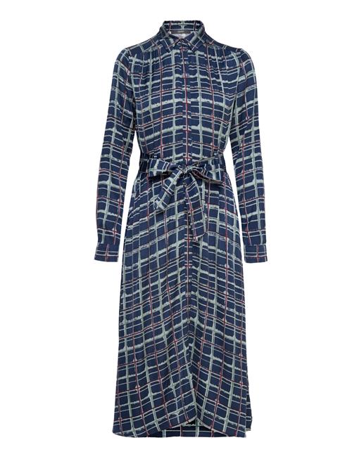 Esprit Collection Checked Satin Dress, Lenzing™ Ecovero™ Esprit Collection Navy