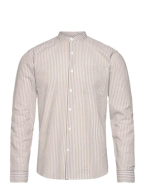 Lindbergh Seersucker Manderin Shirt L/S Lindbergh Cream