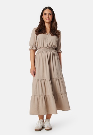 Happy Holly Frill Neck Tiered Maxi Dress Nougat 52/54