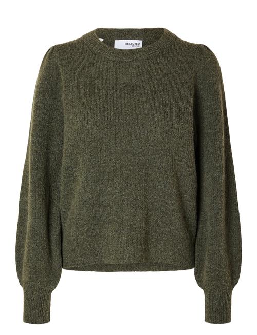 Slflulu Ls Knit Rib O-Neck Noos Selected Khaki