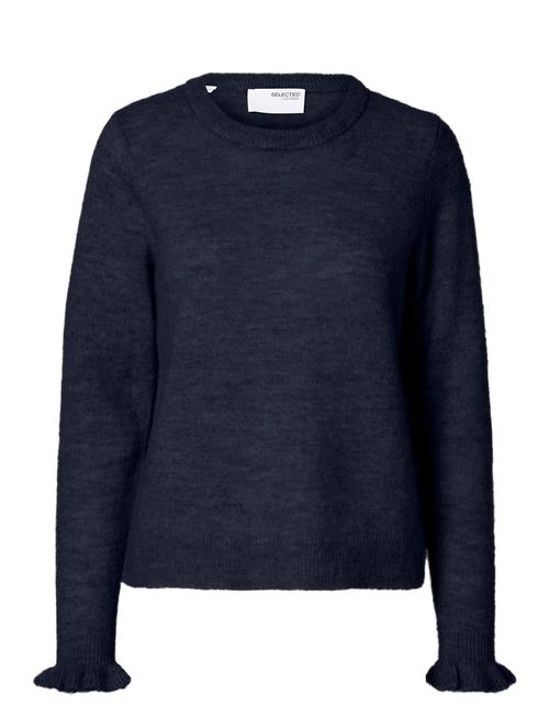 Slflulu Ls Knit Frill Cuff O-Neck Noos Selected Navy