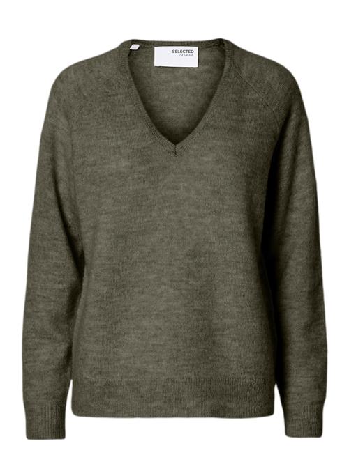 Slflulu New Ls Knit V-Neck B Noos Selected Khaki