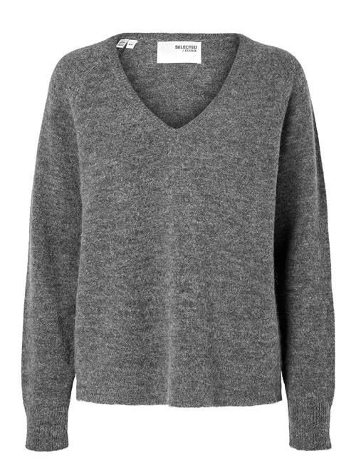 Slflulu New Ls Knit V-Neck B Noos Selected Grey