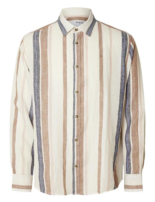 Selected Homme Slhrelax-Linen Wide Stripe Shirt Ls Selected Homme Beige