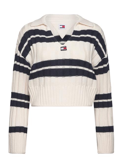 Se Tommy Jeans Tjw Bxy Crp Stripe Sweater Ext Tommy Jeans Cream ved Booztlet