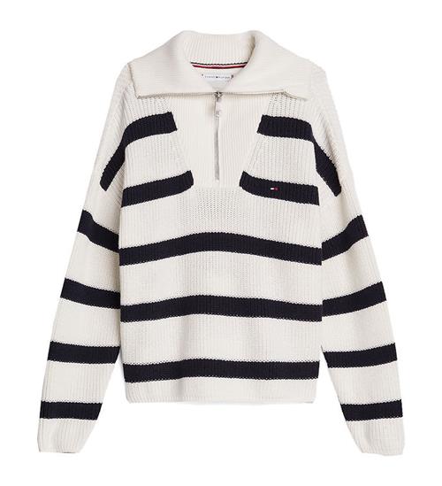 Se Tommy Hilfiger Bluse - Strik - Half Zip - Blue Stripe ved KidsWorld