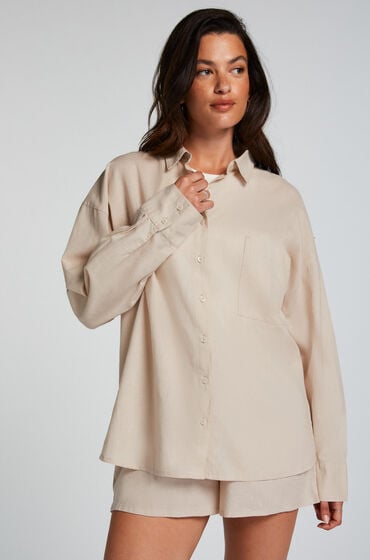 Se Hunkemöller Pyjamastop Linned Beige ved Hunkemøller