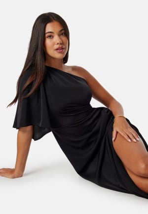 Bubbleroom Occasion Ruched One Shoulder Midi Dress Black 34