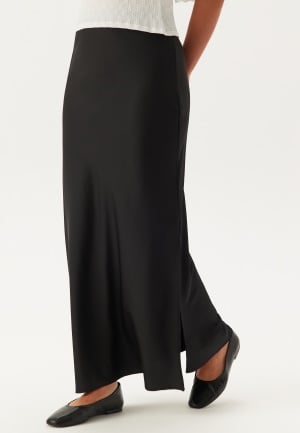 BUBBLEROOM Slit Satin Skirt Black 36