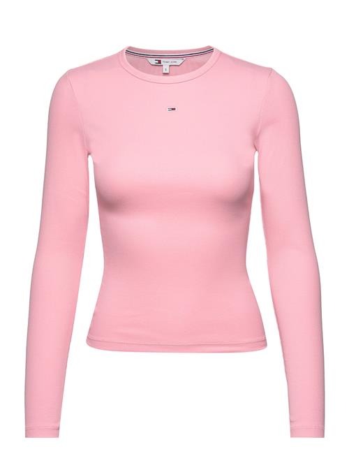 Se Tommy Jeans Tjw Slim Essential Rib Ls Tommy Jeans Pink ved Booztlet