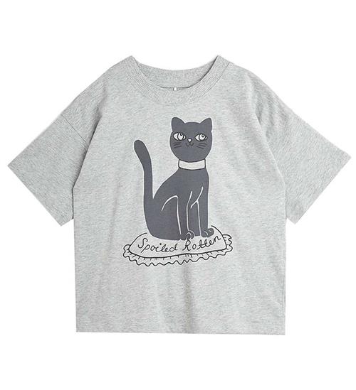 Mini Rodini Mini Rodini T-shirt - Cat - Grey Melange