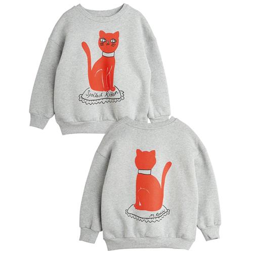 Se Mini Rodini GOTS Cat Sweatshirt Gråmeleret | Grå | 80/86 cm ved Babyshop