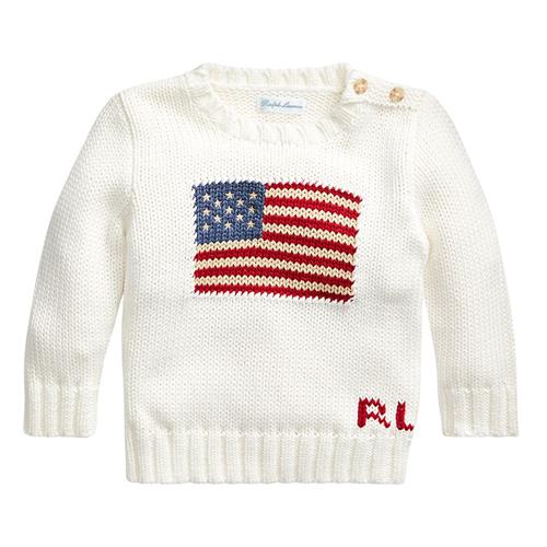 Se Ralph Lauren The Iconic Flag Strikket Baby Sweater Nevis | Hvid | 18 months ved Babyshop