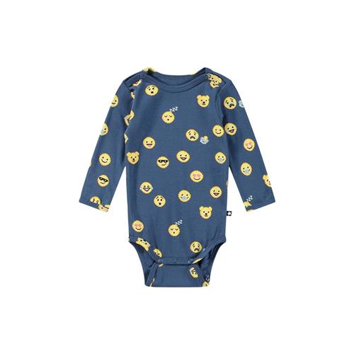 Se Molo GOTS Foss Babybody Pixel Smiles 68 cm  Blå  68 cm  Unisex ved Babyshop