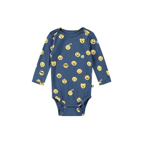 Se Molo GOTS Foss Babybody Pixel Smiles | Blå | 68 cm ved Babyshop