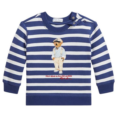 Se Ralph Lauren Stribet Baby Sweatshirt Lys Navy | Blå | 9 months ved Babyshop