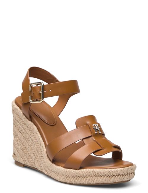 Se Tommy Hilfiger Espadrille High Wedge Leather Tommy Hilfiger Brown ved Booztlet