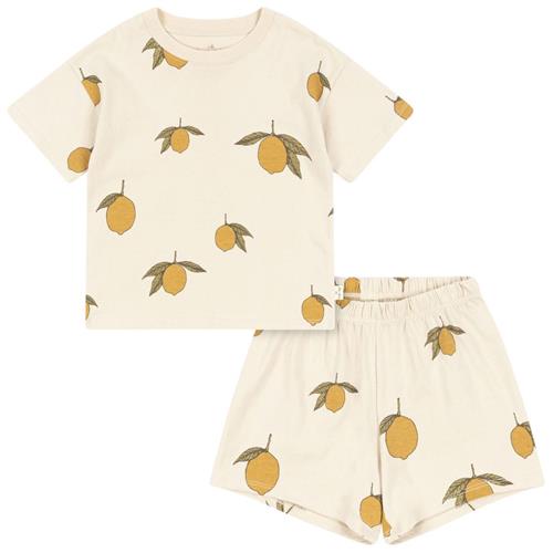 Konges Sløjd GOTS Lin T-shirt Og Shorts Sæt Med Citronprint Cremefarvet | Beige | 5-6 years