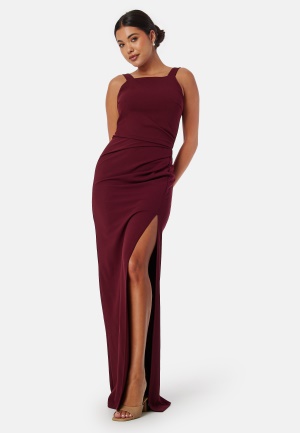 Se Bubbleroom Occasion Square neck slit maxi dress Wine red XS ved Bubbleroom