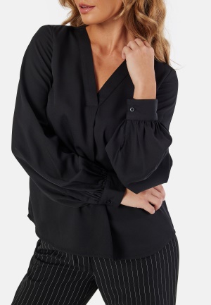 BUBBLEROOM V-neck Front Pleat Blouse Black XL