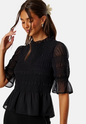 BUBBLEROOM Frill Neck Smock Blouse Black L