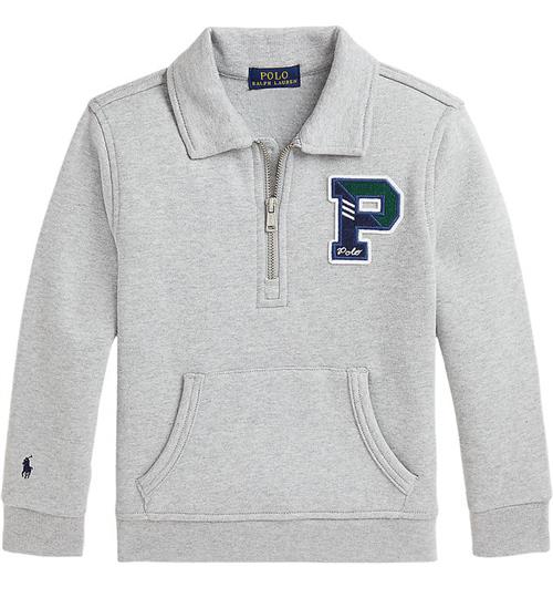 Se Polo Ralph Lauren Polo Ralph Lauren Sweatshirt m. LynlÃ¥s - GrÃ¥meleret m. Navy ved KidsWorld