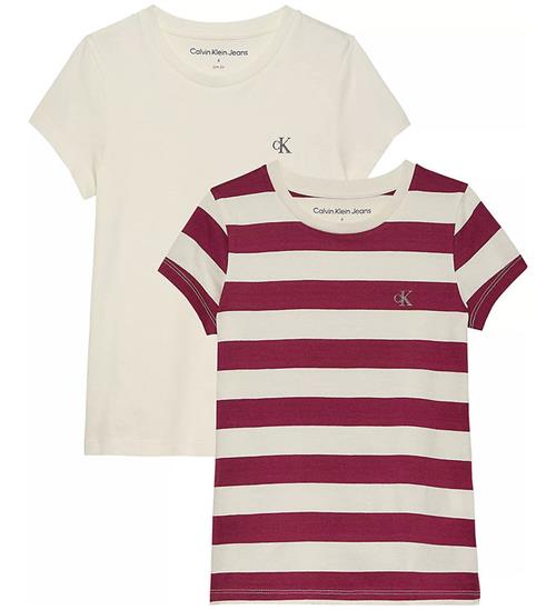 Calvin Klein Calvin Klein T-shirt - 2-pak - Stripe Slim - Bright White/Rich C