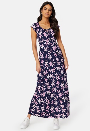 Se Happy Holly Tessie maxi dress  Navy / Floral 40/42S ved Bubbleroom