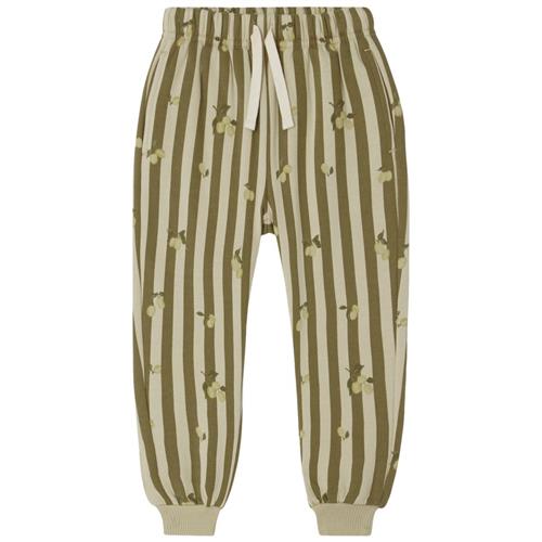 Se garbo&friends Stribede Joggingbukser Med Blommer Beige | Grønn | 110/116 cm ved Babyshop