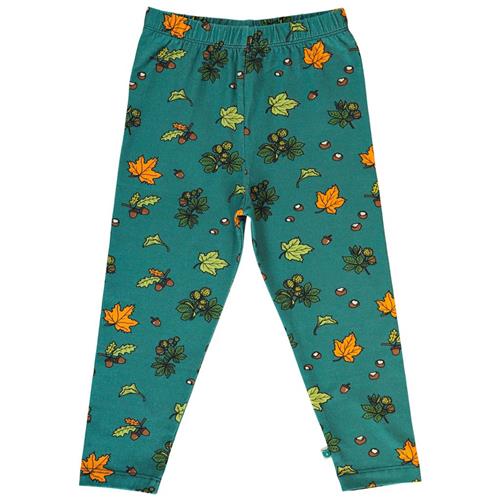 Se Småfolk Leggings with Fall leaves  Petroleum Green | Grønn | 3-4 years ved Babyshop