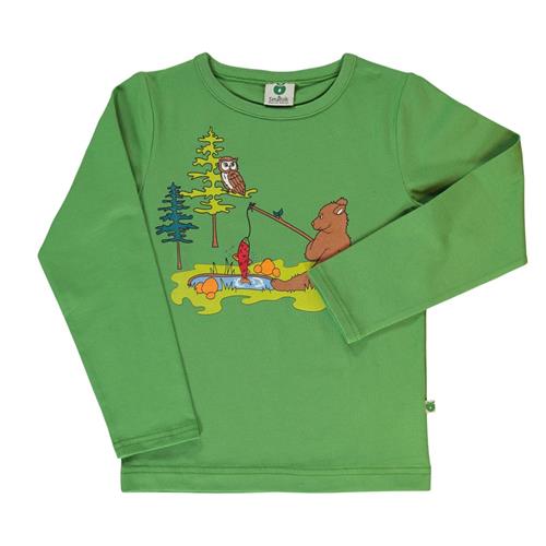 Se Småfolk Long-sleeved top with bear  Moss Green | Grønn | 2-3 years ved Babyshop