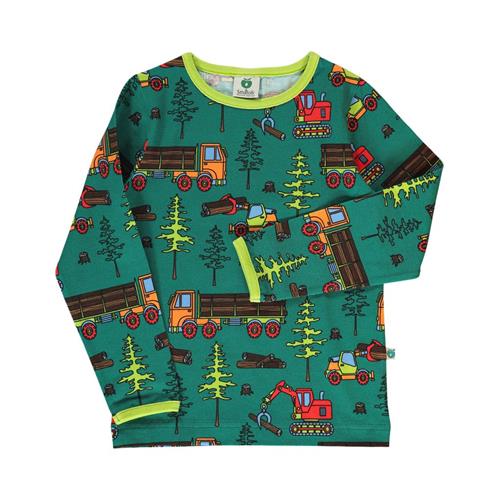 Småfolk Long-sleeved top with machines  Petroleum Green | Grønn | 3-4 years