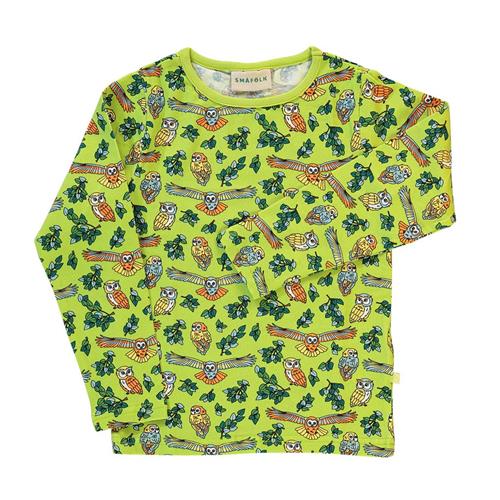 Se Småfolk Long-sleeved top with owls  Pear Green | Grønn | 5-6 years ved Babyshop