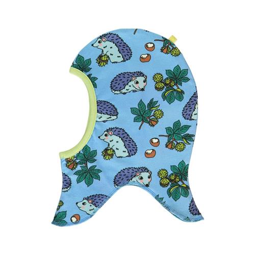 Se Småfolk Reversible balaclava with hedgehogs and Fall leaves  Alaskan Blue | Blå | 48/50 cm ved Babyshop