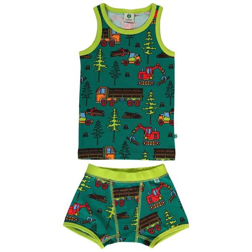 Småfolk Underwear set with machines  Petroleum Green | Grønn | 3-4 years