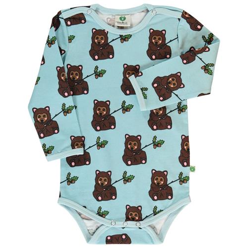 Se Småfolk Long-sleeved baby body with bear cub  Stratosphere | Blå | 62 cm ved Babyshop