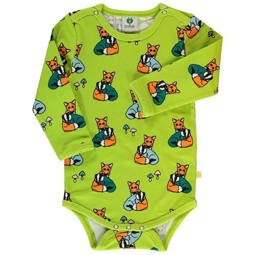 Småfolk Long-sleeved body with badger and fox cubs  Pear Green | Grønn | 68 cm