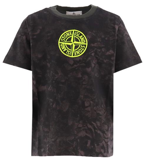 Se Stone Island Stone Island T-shirt - Sortmeleret/Gul m. Logo ved KidsWorld