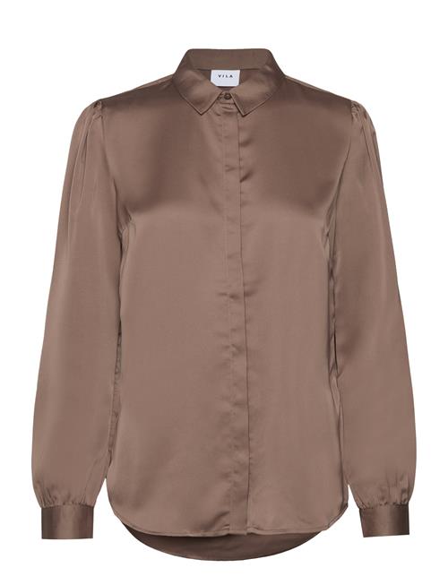 Vila Viellette Satin L/S Shirt - Noos Vila Brown