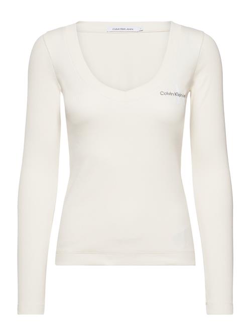 Calvin Klein Jeans Rib V-Neck Monologo Long Sleeve Calvin Klein Jeans White